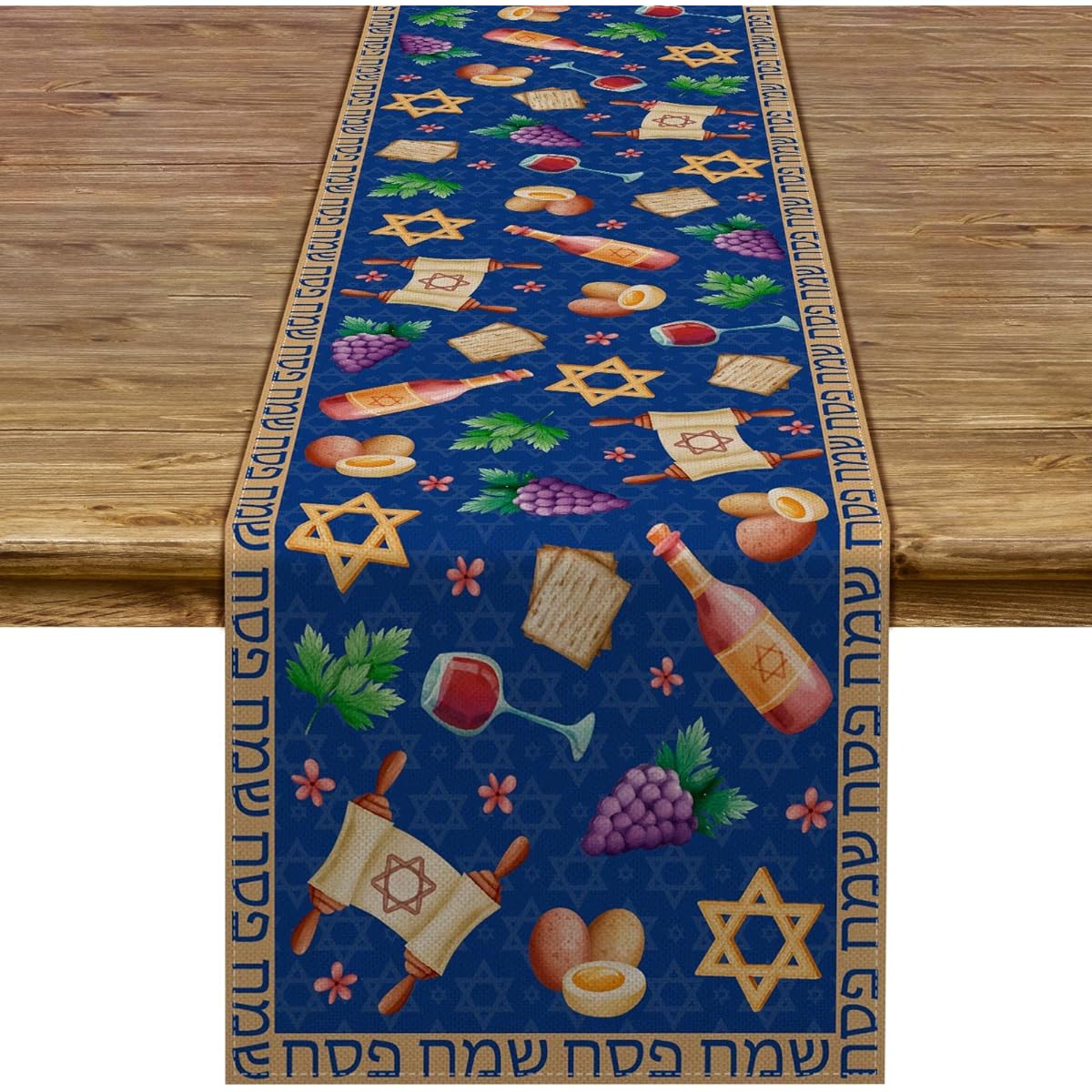 Linen Passover Table Runner Jewish Holiday Pesash Seder Decor Home Kitchen Dining Room Decor 13x72 Inch