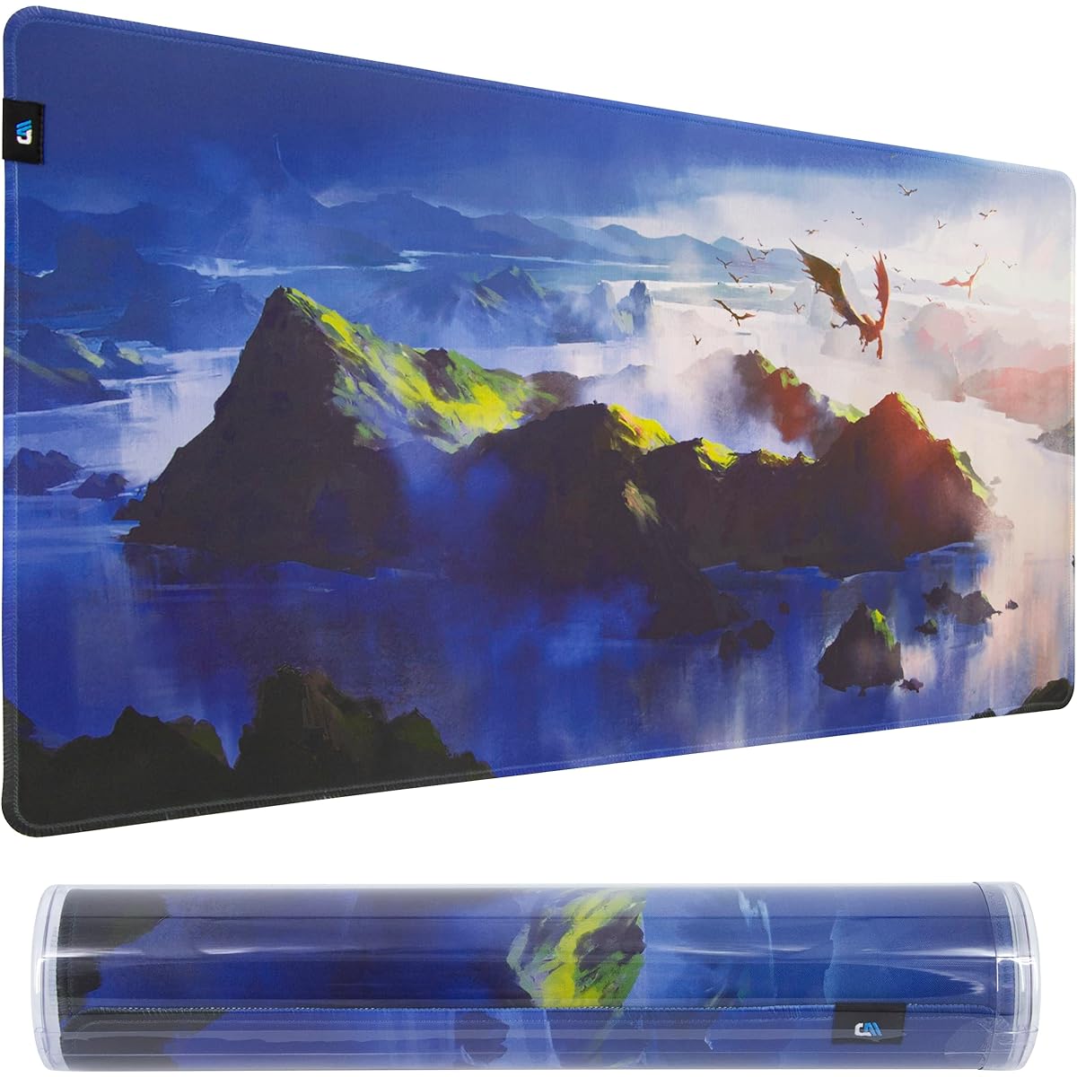 CASEMATIX CM TCG Playmat with Reusable Playmat Case, Premium 24" x 13.5" Card Game Mat & MTG Playmat, Non-Slip Rubber Backing, Stitched Edges, Carry Tube