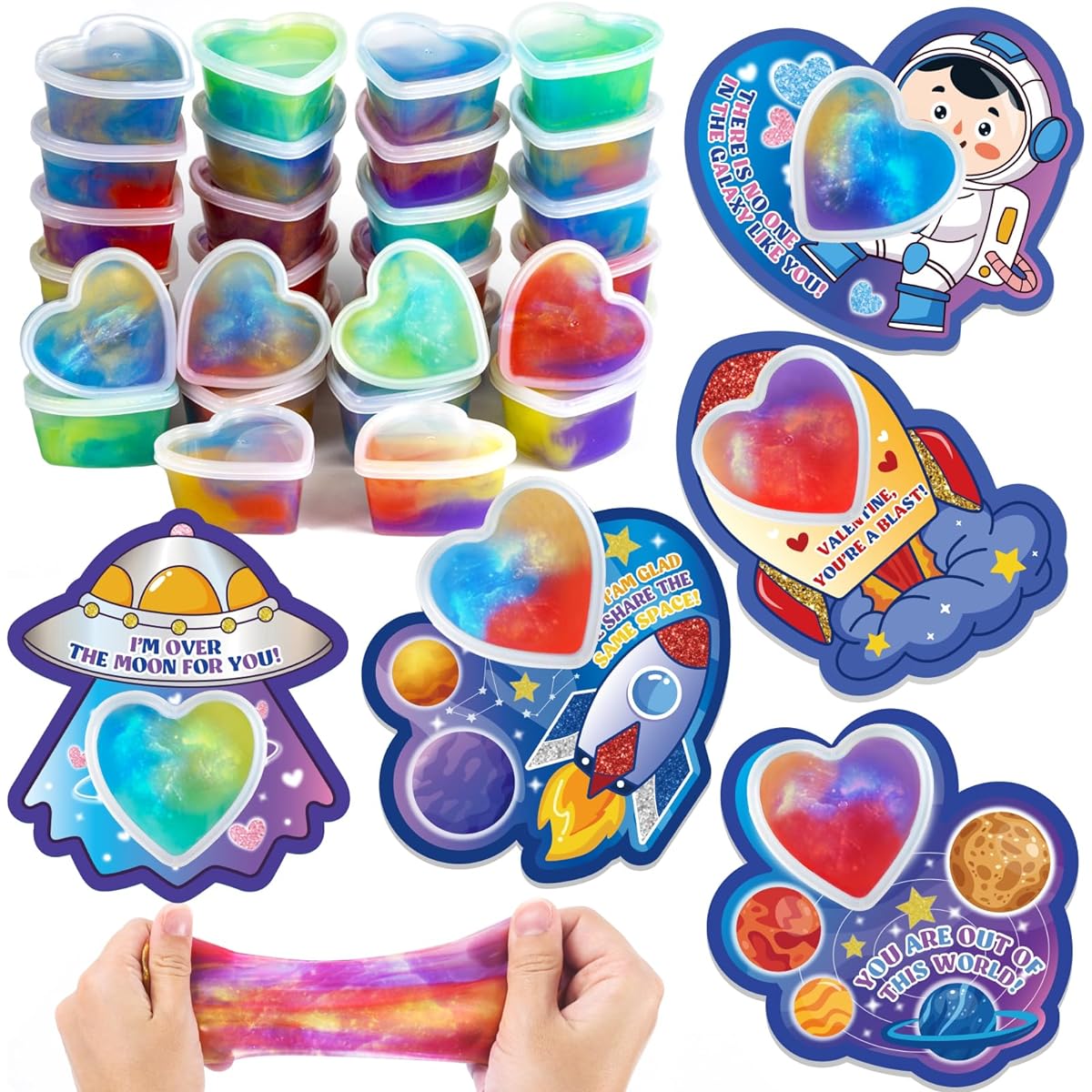 Valentine's Day Cards for Kids Classroom - Set of 30 Galaxy Slime Valentine's Day Cards Bulk for School Classroom, Valentine's Gift Exchange, Valentine's Party Favors/Events and Prizes