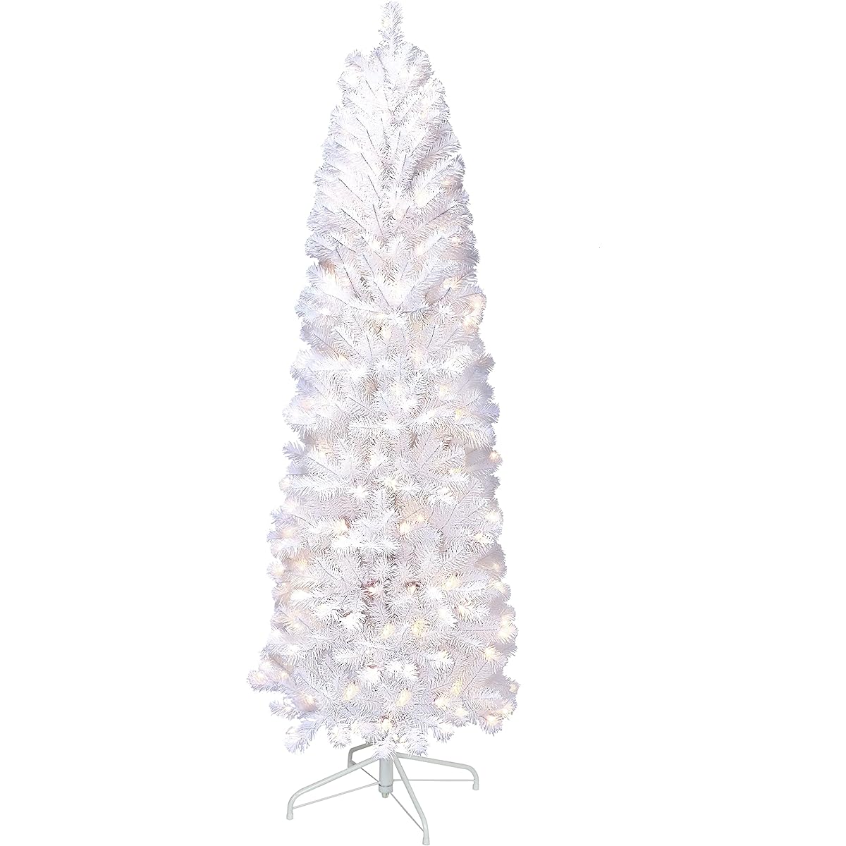 Puleo International Pre-Lit 6.5 ft Pencil Northern Fir Artificial Christmas Tree with 250 Lights, White