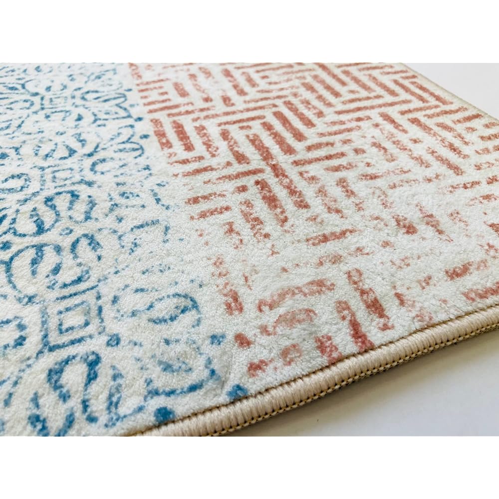 Kawashima Textile Cercon TAUKO Rug GY6032 200×200 Blue Washable Hand Washable Block Print Style Jaari Scandinavian