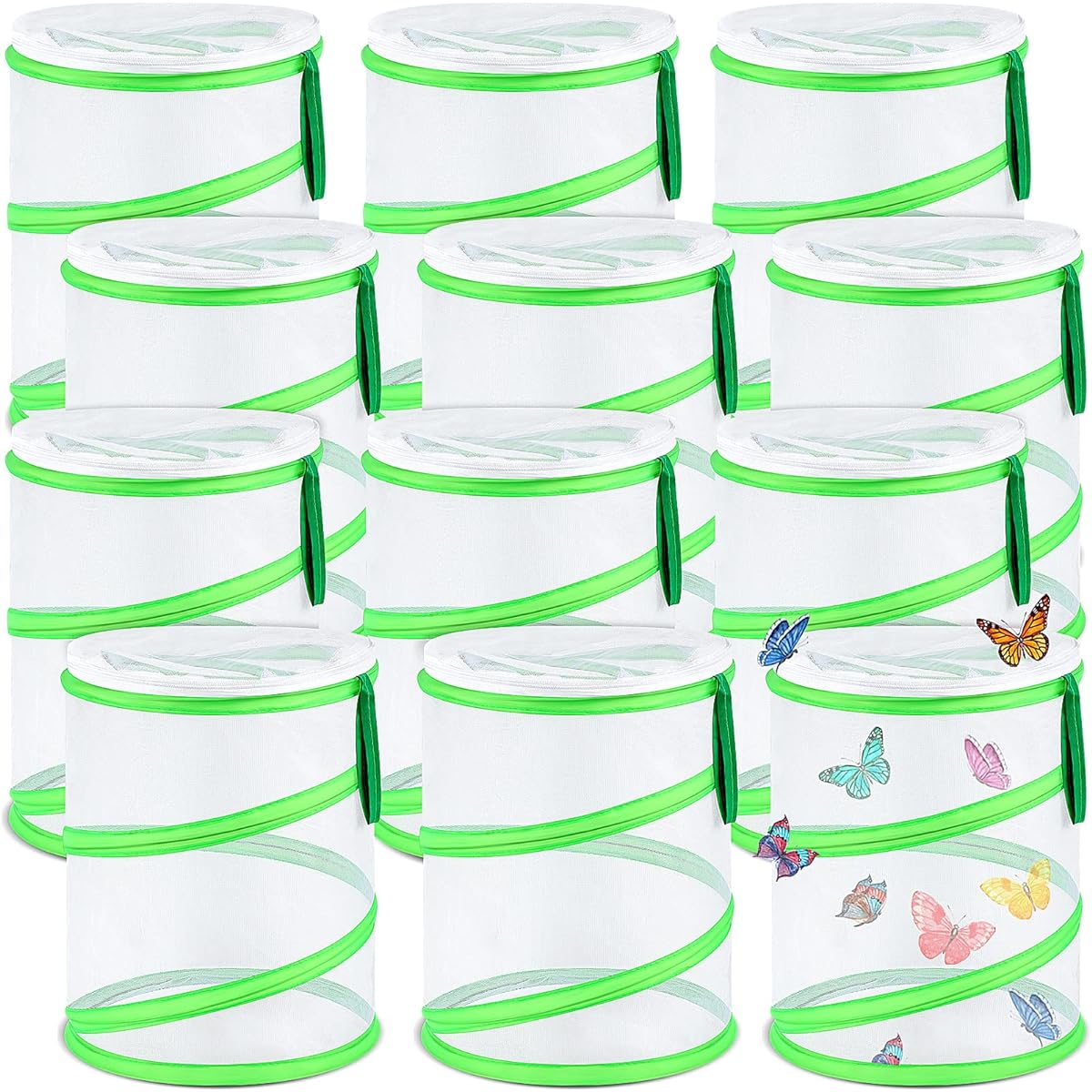 12pcs Butterfly Habitat Cages Bulk 12x14" Insect Mesh Cages Insect and Butterfly Terrarium Butterfly Pop-Up Clear Mesh Caterpillar Habitat Cage with Zipper Door for Boys and Girls Ages 5+