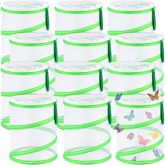 12pcs Butterfly Habitat Cages Bulk 12x14" Insect Mesh Cages Insect and Butterfly Terrarium Butterfly Pop-Up Clear Mesh Caterpillar Habitat Cage with Zipper Door for Boys and Girls Ages 5+