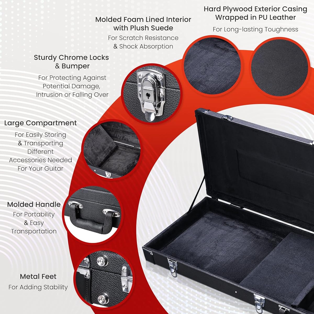 AW Electric Bass Guitar Hard Case Wooden Hard Shell Carry Case with Key 48 x 15.4 x 3.5 inches