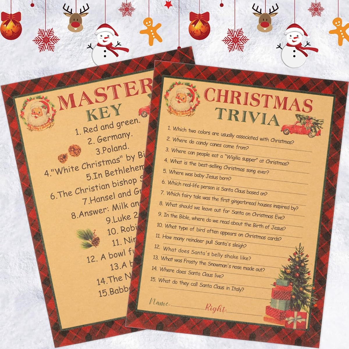 Christmas Trivia Game Christmas Word Scramble Game Holiday Trivia Cards for Family Christmas Party Trivia Cards Challenge Game Fun Game 60 Questions 10 Sheets Answers 7 x 10 inches
