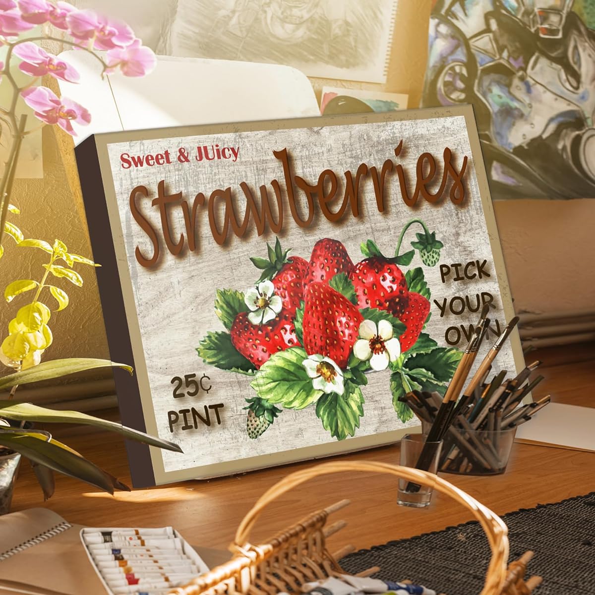 Feyerr Farmhouse Strawberry Decor Retro Decor