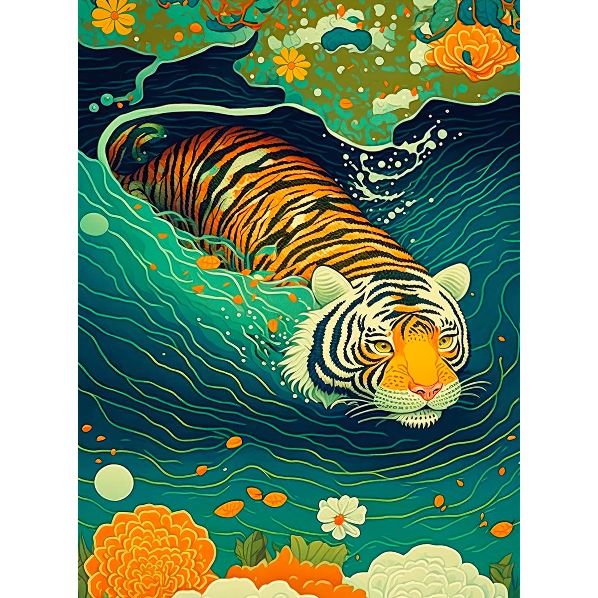 Cross & Glory Bengal Crossing 1000 Piece Jigsaw Puzzle Majestic Tiger Crossing a River Jigsaw Puzzle - Amazing Wildlife Artwork for Adults - Great Gift