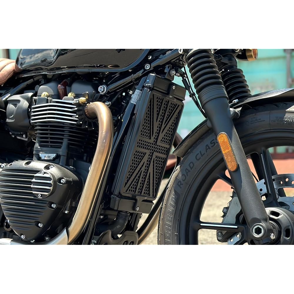 Motone Radiator Guard Street Twin Street Scrambler T100 T120 Thrust On Union Jack Aluminum/Stainless Steel KNS001