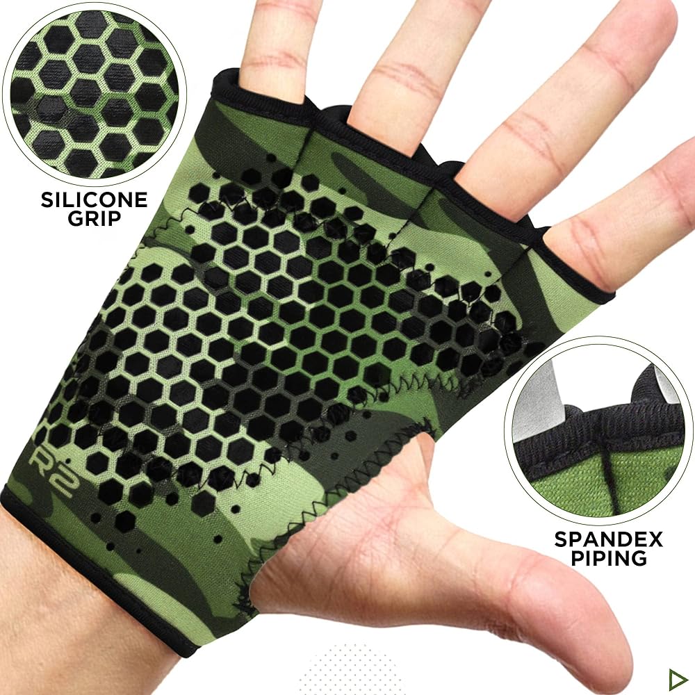 RDX Weightlifting Gloves Gym Fitness Workout Anti-Slip Ventilation Open Back Gripper Muscle Training HIIT Exercise Deadlift Men Women Cycling Rowing Climbing Hanging Pull Ups (Green, S/M)