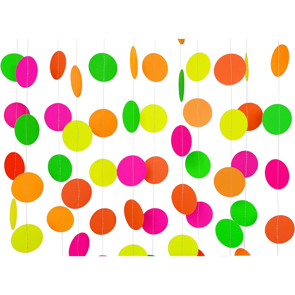 Midnight Glo 72ft Neon Paper Garland Circles Dots Hanging Decorations for Birthday Party Wedding Decorations Black Light Reactive UV Glow Party (6 Pack)