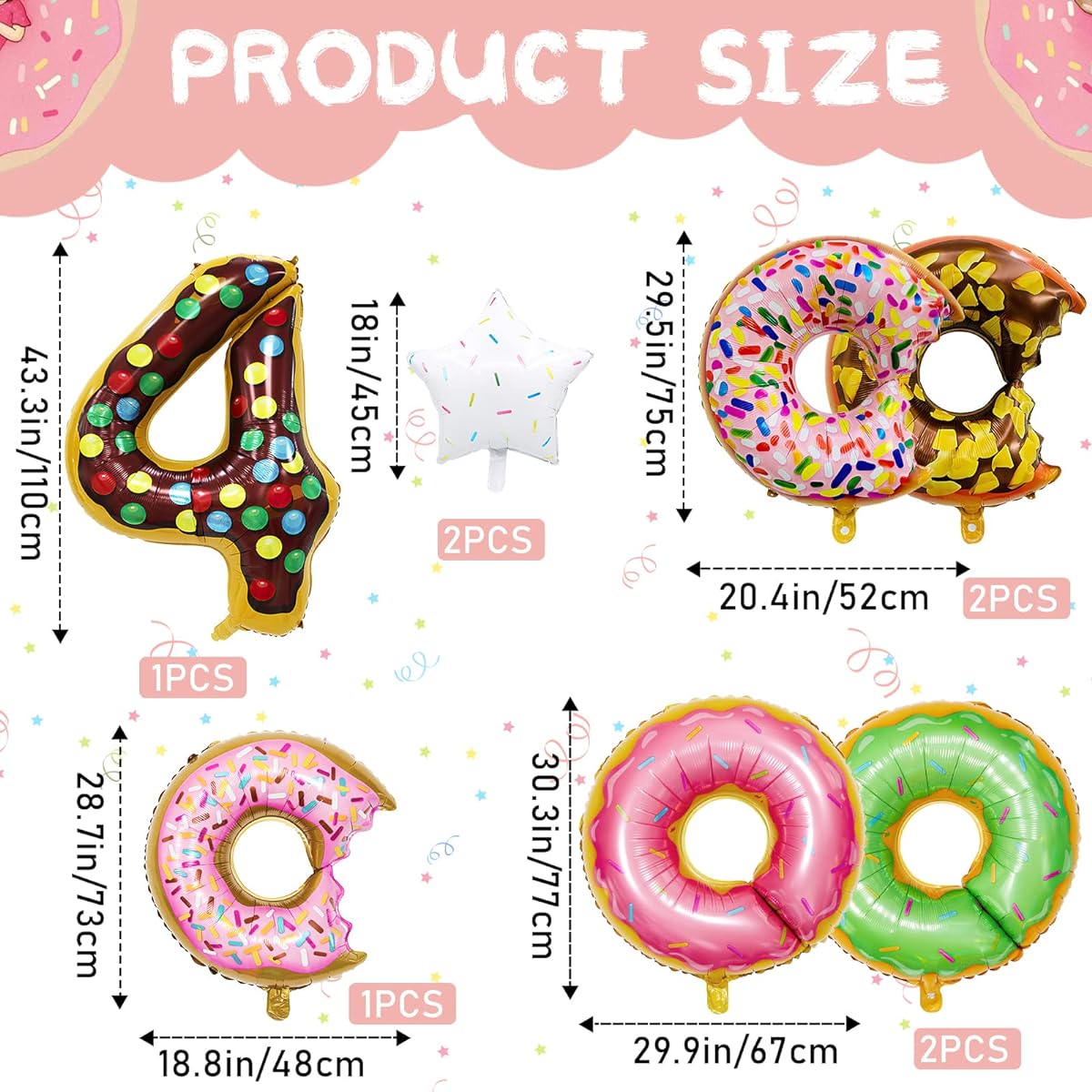 Donut Balloon Candy Donut Birthday Number Mylar Foil Balloon Donut Party Supplies Donut Theme 1st Birthday Decorations (4 Years Old)