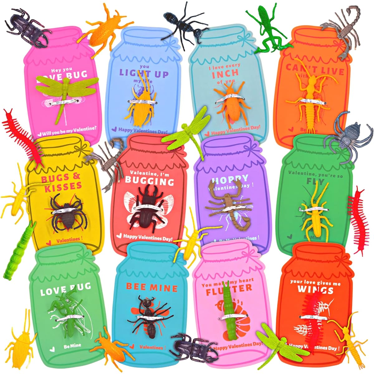 VTYEPOU Valentine Cards for Kids Classroom - 48 Pack Valentine's Day Classroom Exchange Gifts & Cards with Bug Toys - Happy Valentine Greeting Love Bug Cards for Boys Girls Kids Toddlers School Class