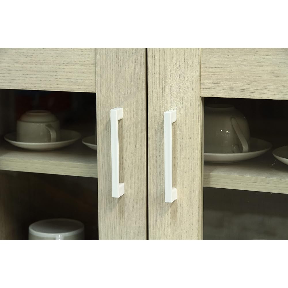 Fuji Boeki Cabinet Living Storage Width 60 x Depth 39.5 x Height 80cm White Wash Cupboard Wood Grain Glass Door Assembly Product Largo 86021