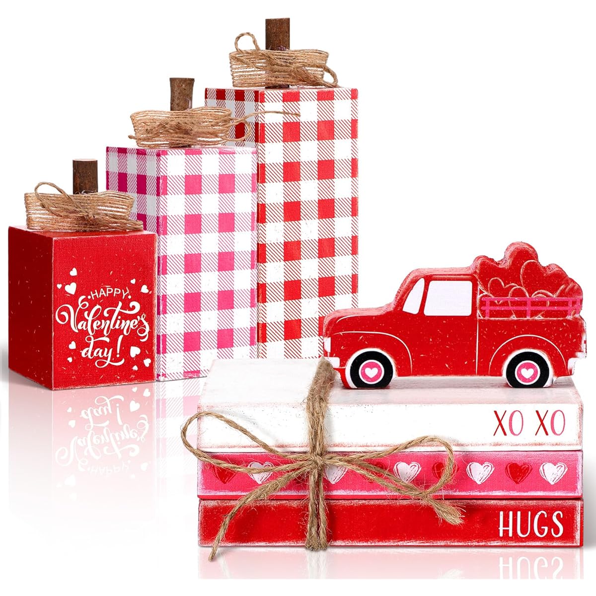 Bencailor 7pcs Valentine's Day Tiered Tray Decor St. Patrick's Table Centerpieces Wooden Stack Book Set Red Truck Four Leaf Clover Farmhouse Table Home Party Supplies (Gnome)