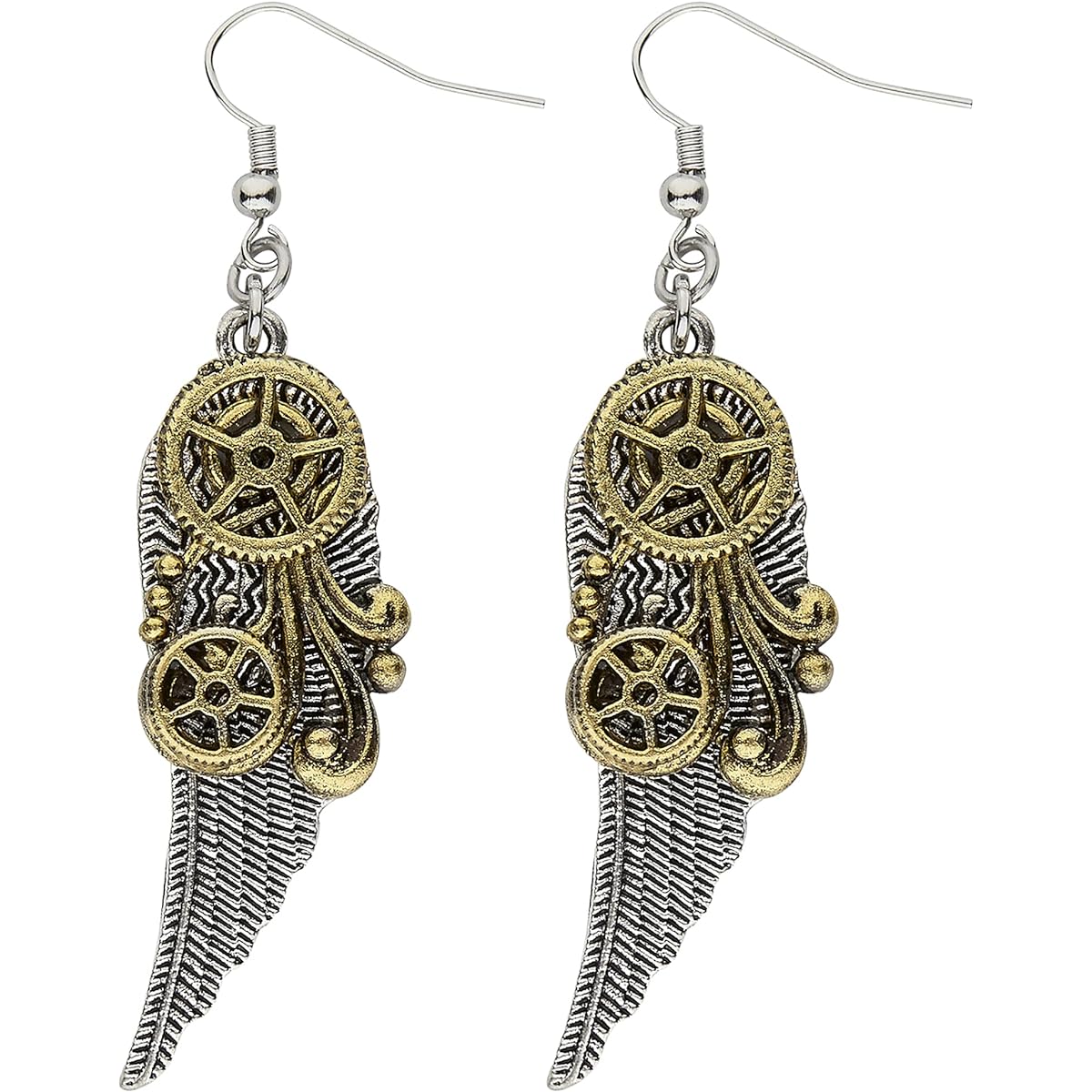 generique steampunk cog feather earrings for adults