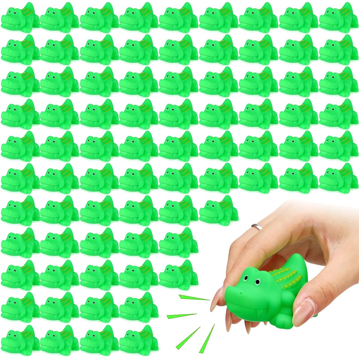 Lenwen 150pcs Rubber Crocodile Bath Toys Bulk Mini Crocodile Toys Crocodile Bathtub Toys Float Screaming Toys for Summer Pool Party Halloween Christmas Party Birthday Decorations 2.8 x 1.3 x 1.3 inch