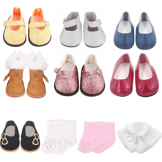 7 Pairs of AugFrog 18" Doll Shoes. Shoes for 18" American Girl Dolls, Our Generation Dolls, My Life Dolls. Perfect gift for girls with 18" dolls.