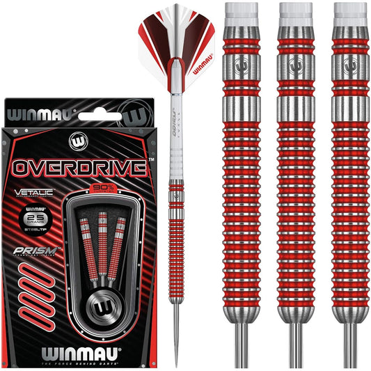 Winmau Overdrive 90% Tungsten Steel Tip Darts Set with Prism Flights and Shafts (Stem)