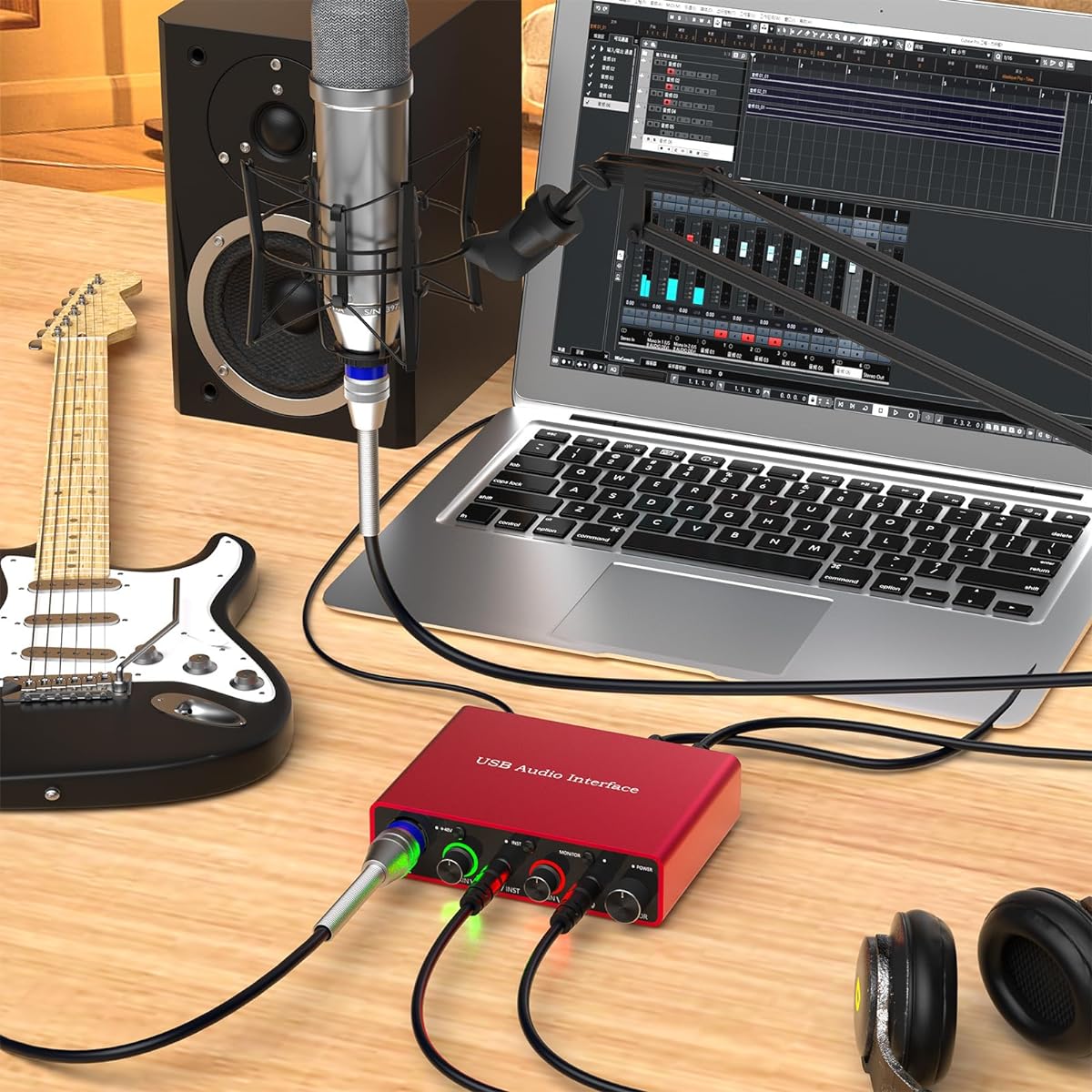 OseTub USB Audio Interface Solo 24-bit/192kHz 48V Phantom Power Compatible with Most DAWs and Recording Software USB Audio Interface Perfect for Podcast Recording and Live Streaming Plug and Play, OT-AR001B