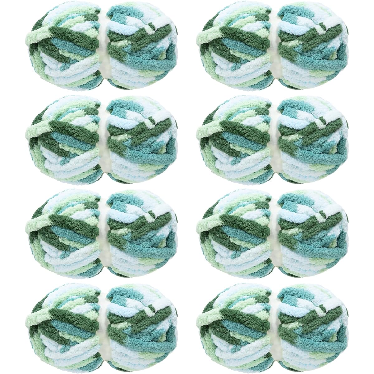 MABOZOO Tie Dye Chunky Yarn for Crocheting, 8 Pack White Fluffy Jumbo Chenille Yarn Soft Plush Yarn Bulky Huge Thick Fuzzy Yarn for Hand Knitting and Arm Knitting (11.7 Yards 8 Oz Each Skein)