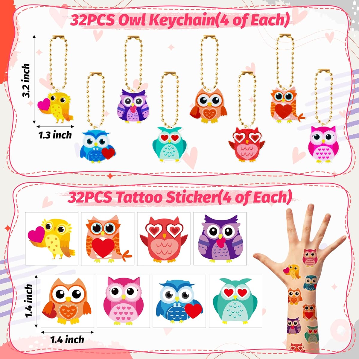 WATINC WT-Valentine Owl Keychain Gift 32p