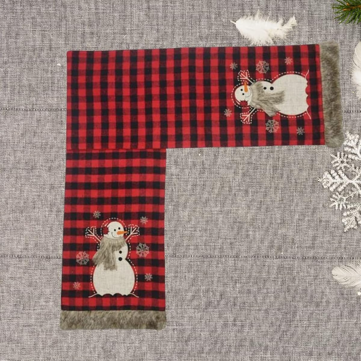 Comfy Hour Joyful Holiday Collection 13" x 72" Winter Christmas Snowflake Soft Fur Edge Scarf Table Runner Polyester