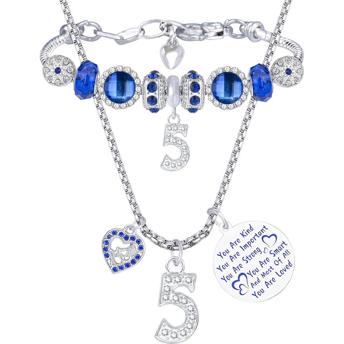 5 year old girl birthday necklace blue