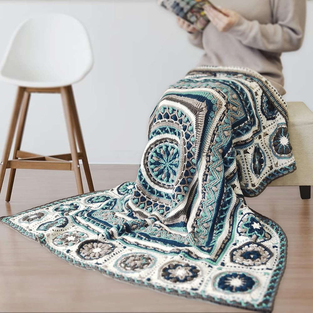 NASKA Hand Knitting Kit Everyday Knit Persian Rug Blanket Blue COL.A SI-8