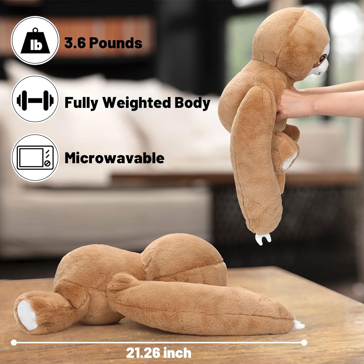 Xhamuon 21.26" Sloth 3.5lb Weighted Plush - Long Arm Sloth 3.5lb Weighted Stuffed Animal Cartoon Long Arm Sloth Plush Toy Valentine's Day Gift for Boys Girls