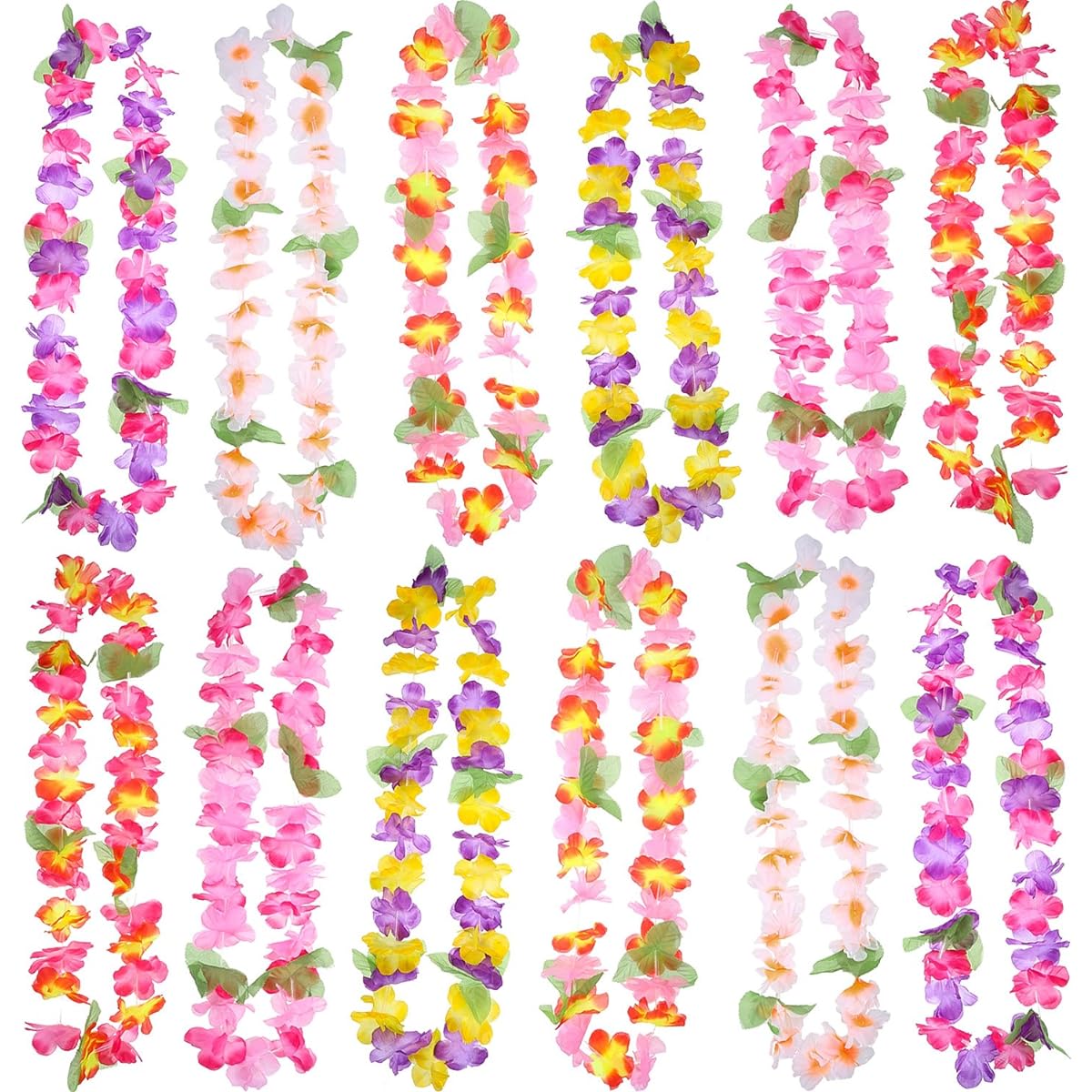 36 Count Hawaiian Leis Tropical Flowers Railau Party Supplies Garland Bracelets Headbands Necklaces Summer Beach Holiday Birthday Party Favors Decorations