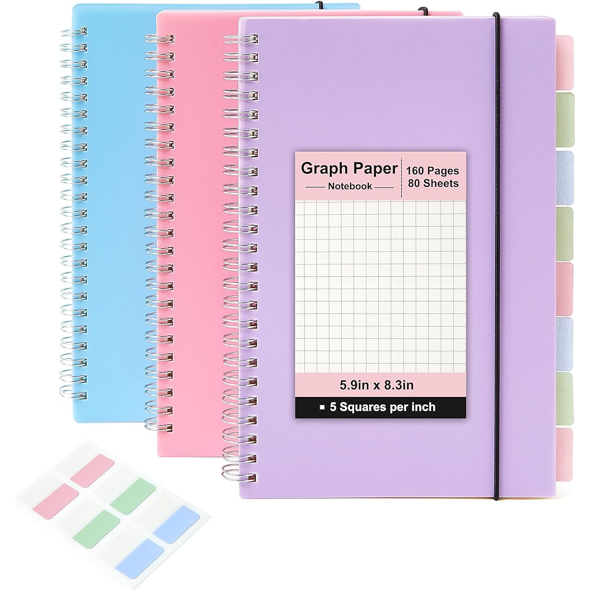 MSTONAL 3 Pack Spiral Notebook A5 Square Journal Notebook 5.8" x 8.3" 100gsm 5x5mm Square Paper 80 Sheets/160 Pages Grid Spiral Notebook Journal for Writing Sketchbook
