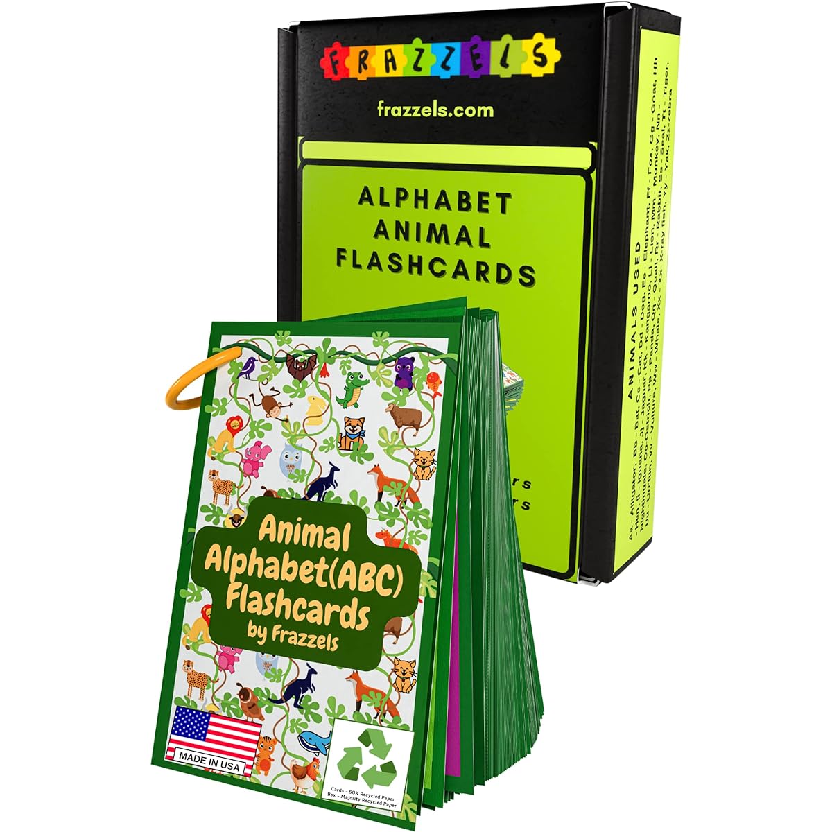 Frazzels Alphabet - ABC Flash Cards for Toddlers - Laminated with Binder Ring