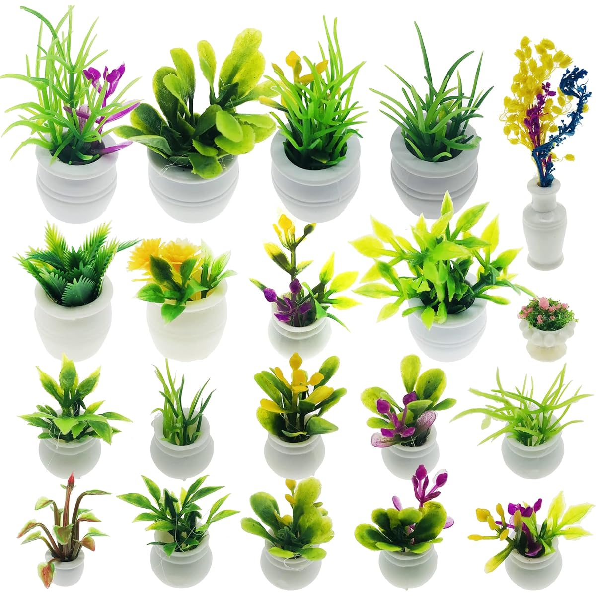 Kayway Dollhouse Plant Miniature 20pcs Mini Miniature Potted Model Artificial Flower Pot Fake Succulents for Dollhouse Dollhouse Garden Decoration