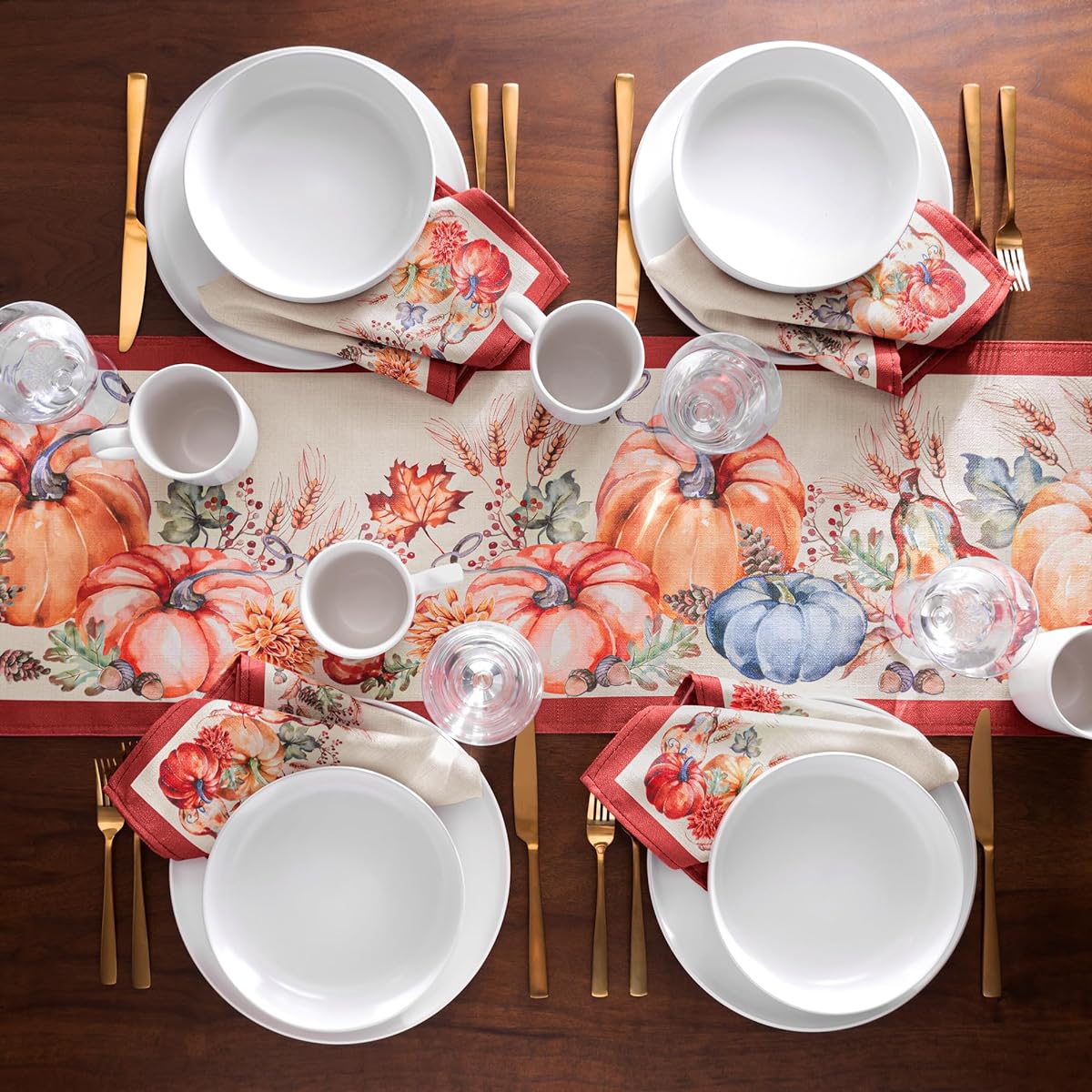 Elrene Home Fashions Botanical Harvest Pumpkin Engineering Table Runner 13"x70"