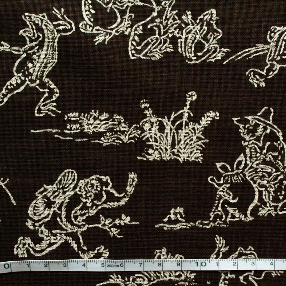 Nippon Chuko Chojugiga uneven yarn indigo dyeing printed fabric dark brown x beige line width approx. 110cm 5m cut KW7070-7F-5M