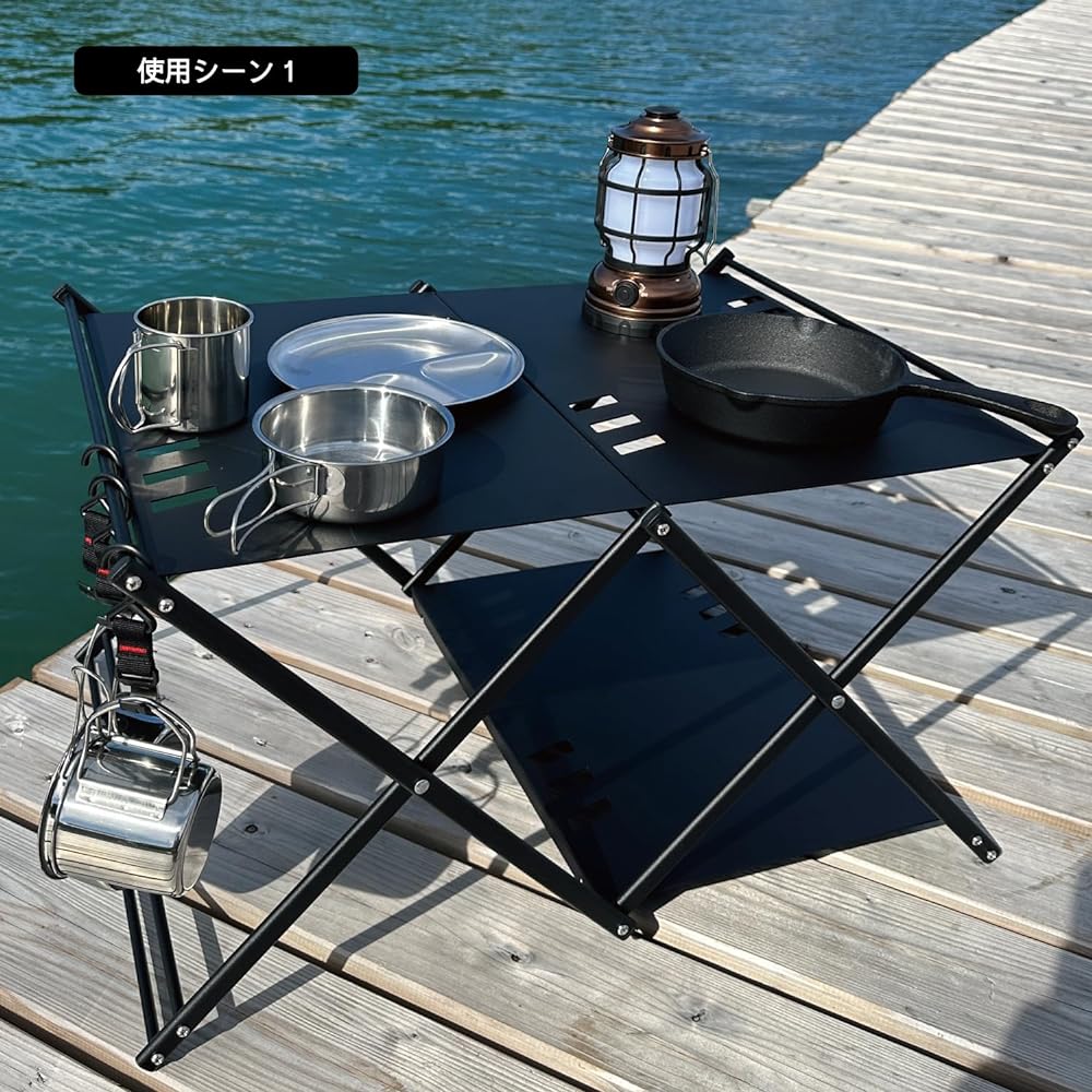 Outdoor Table Folding 3 Tier 2 Tier 3way Mag Cruise Camping Table Aluminum Low Table with Lantern Hanger Outdoor Black Hiking BBQ Foldable Compact Ultra Lightweight Solo Camping