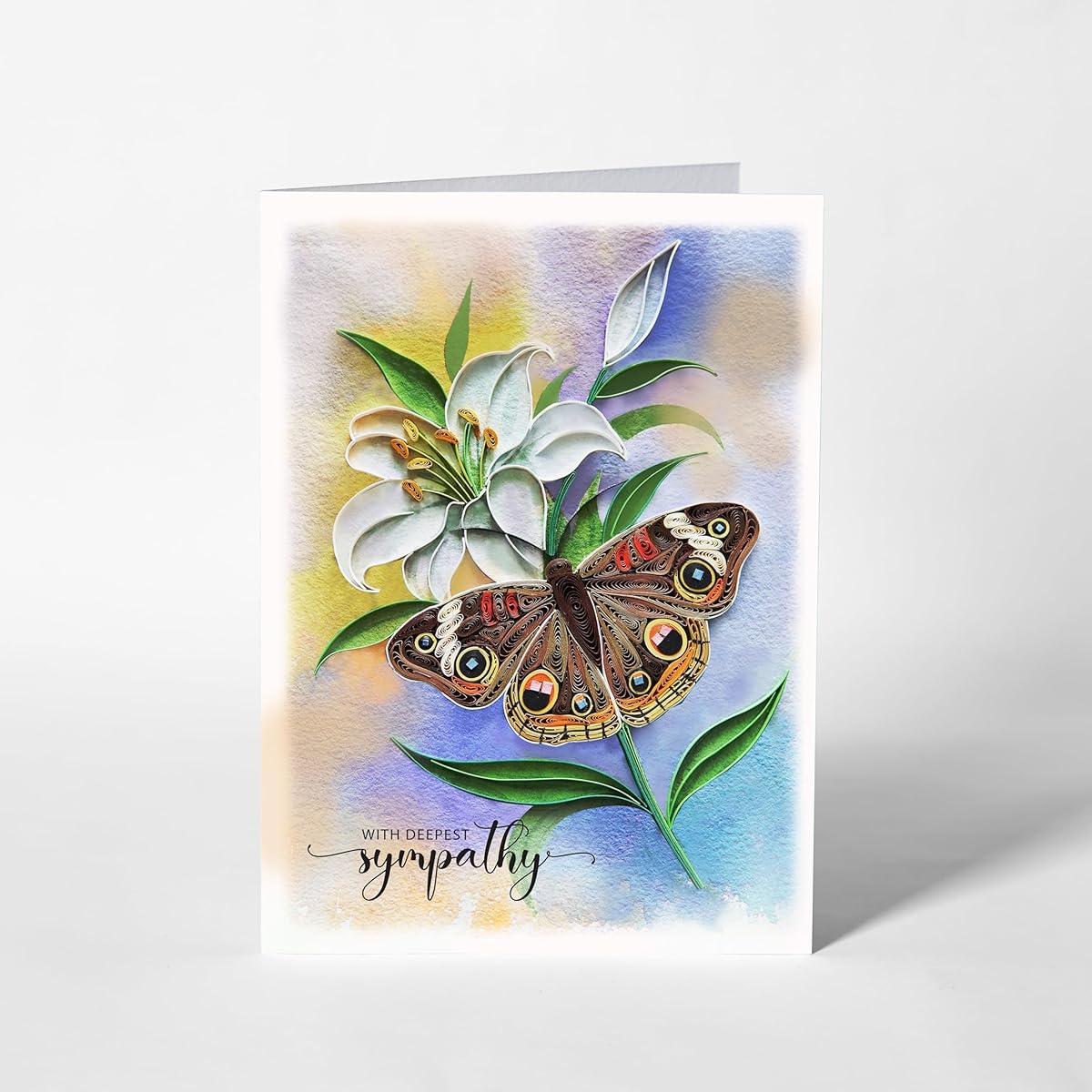 QUILLCRAFT Butterflies and Flowers Deepest Sympathy Greeting Card Quilling Killing Card For Those Who Have Lost a Pet Mom Dad Father Children Grandma Loved Ones (Condolence Butterflies)