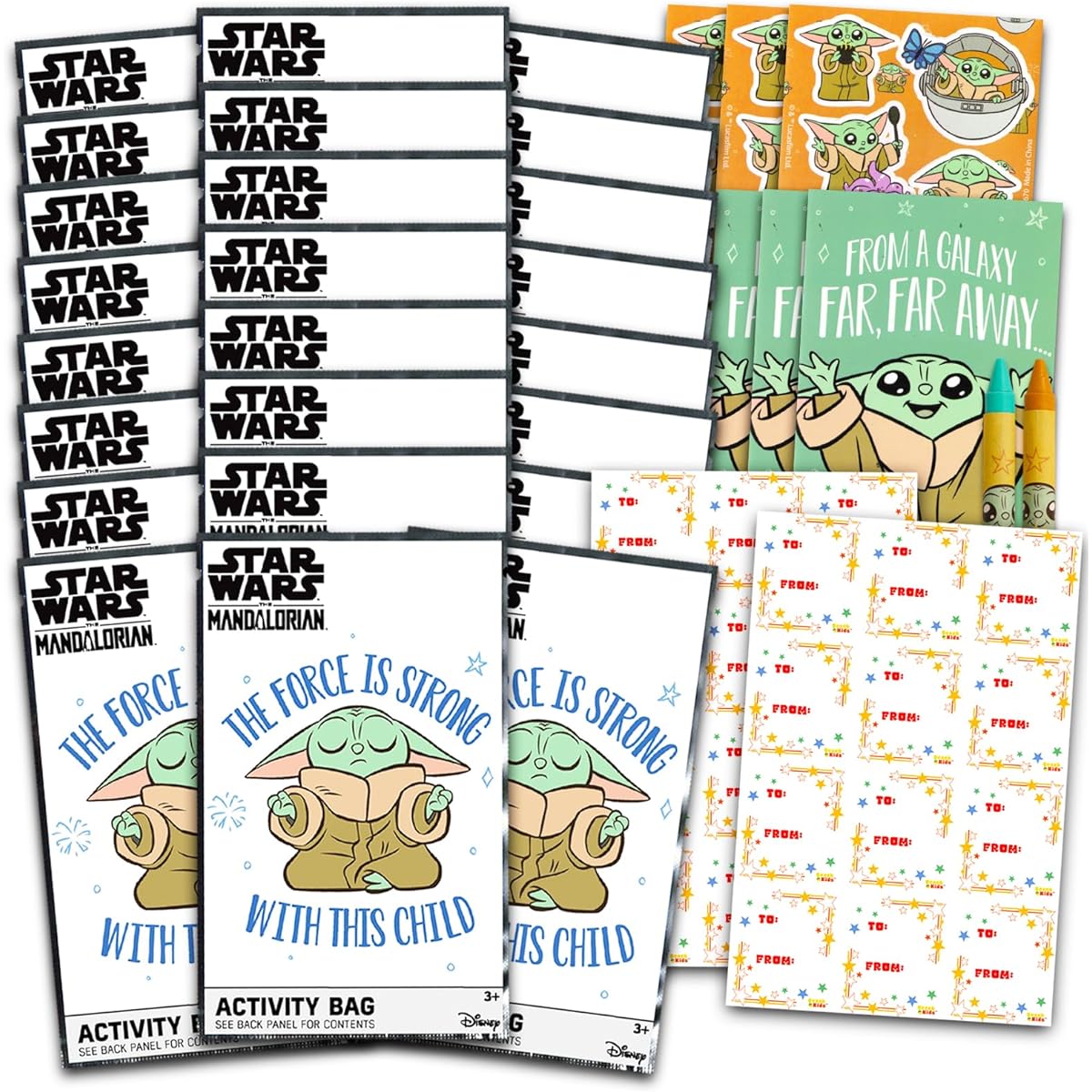 STAR WARS Baby Yoda Valentine's Day Cards for School - 24 Pack Baby Yoda Activity Set with Labels Valentine Gifts for Kids, Classroom, Party, Exchange Bundle