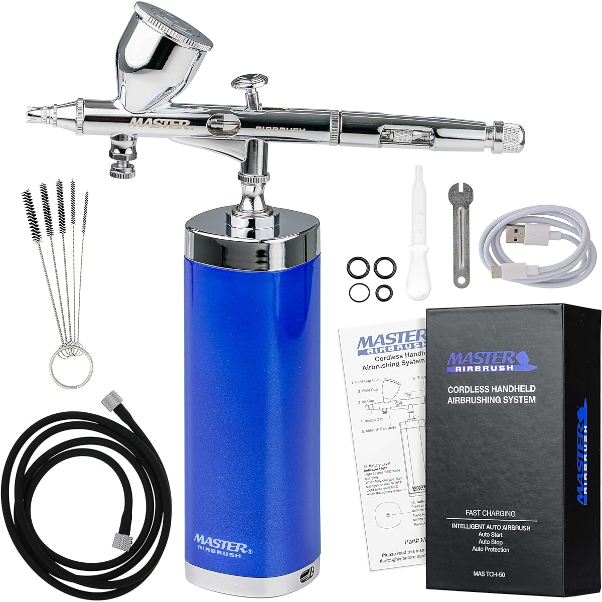 Master Airbrush Powerful Cordless Handheld Multipurpose Airbrush System Kit - 20~36PSI Rechargeable Professional Artist Set Guide Method - Acrylic Paint Makeup Cake Hobby Craft Model