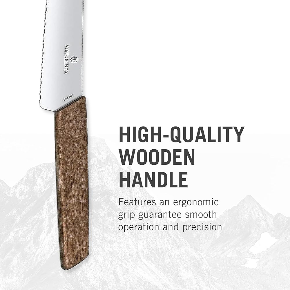 VICTORINOX Bread & Pastry Knife Bread knife that cuts bread and fruits neatly 22cm Wave blade Wood Bread knife that neatly cuts baguettes and breads Paring knife 6.9070.22WG