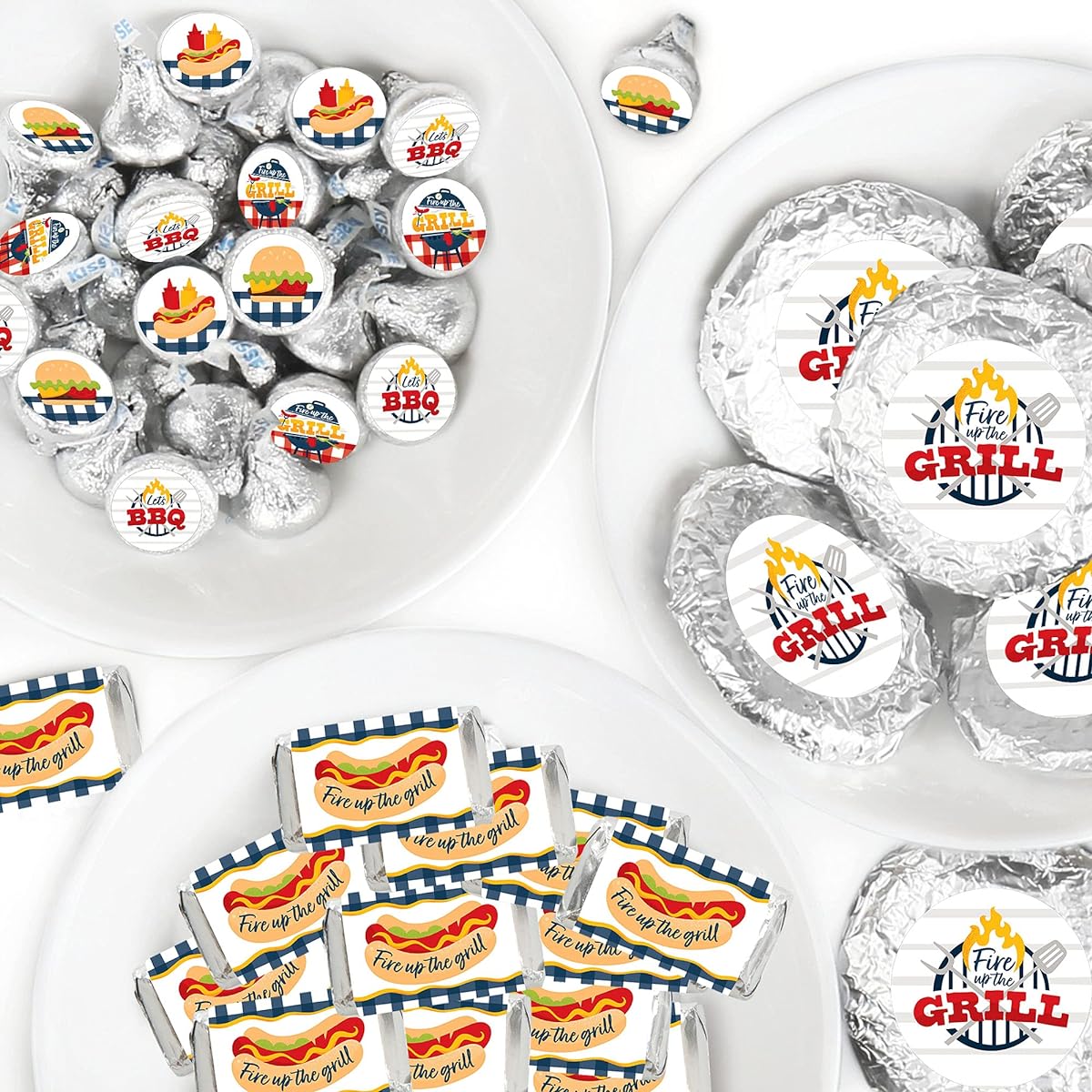 Big Dot of Happiness Fire Up The Grill - Mini Candy Burlaps, Round Candy Stickers and Circle Stickers - Summer BBQ Picnic Party Candy Favors Sticker Kit - 304 Pieces