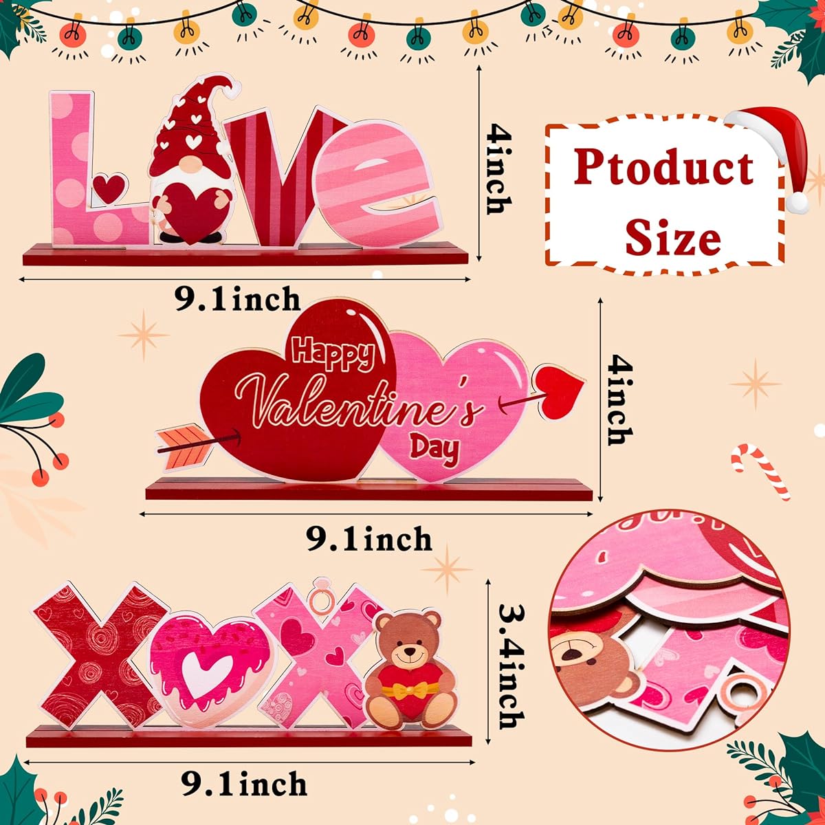 Haooryx Love Heart Wooden Table Centerpieces Gnome Love Heart Shape Table Topper Sign Wood Craft Centerpiece Decor for Date Dinner Engagement Party Wedding Anniversary Table Topper Decoration 3 Pieces