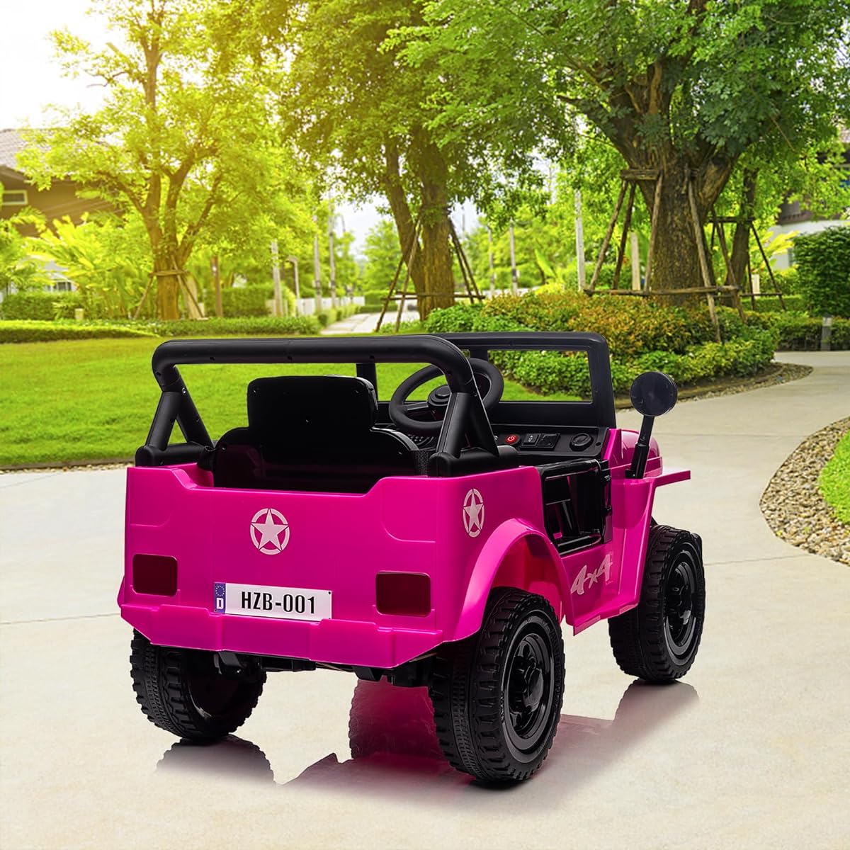 Track Car 12V Electric Ride with Remote Control MP3 LED Light Suspension System Double Door Safety Belt for Kids 3-8 Years Old