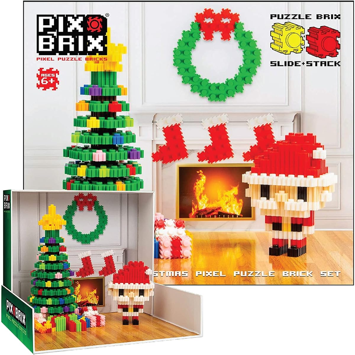 Pix Brix Pixel Art Puzzle Blocks - Christmas Scene Pixel Puzzle with Display Box - Patented Colorful Building Bricks to Create 2D and 3D Constructions - Fun and Festive Pixel Art Set for Kids and Adults