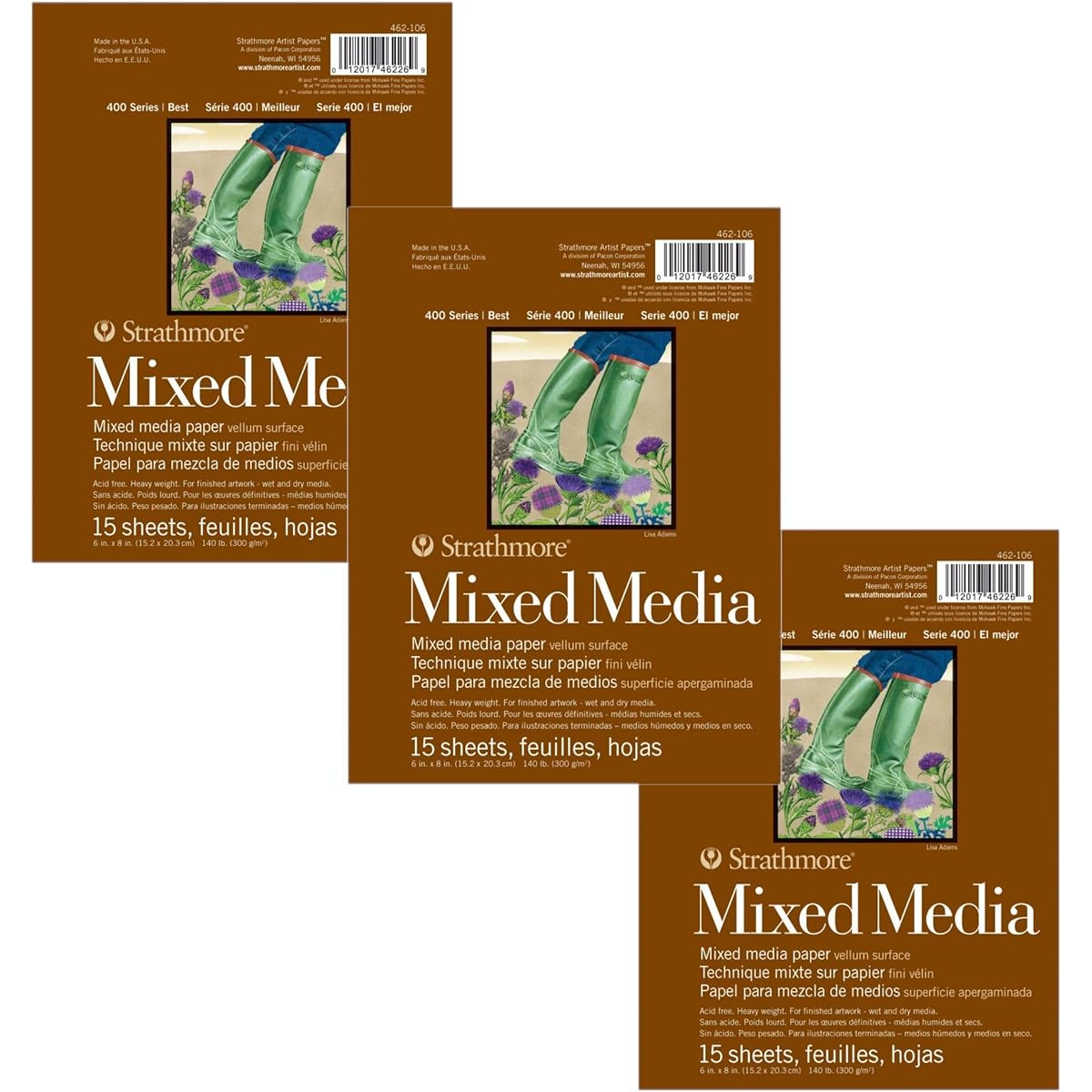 Strathmore 400 Series Mixed Media Pads 6"x8" 15 Sheets (Pack of 3)
