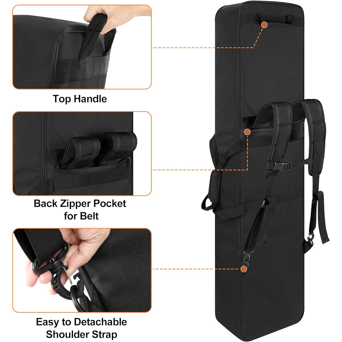 GRAOSO Padded 88 Key Keyboard Case, Soft Piano Bag with Padded Handle and Detachable Shoulder Strap, Travel Keyboard Gig Bag with 6' Bottom and 3 Front Pockets for Cables, Sheet Music, Black, Black///White