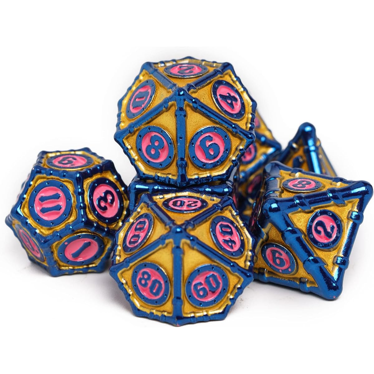 UDIXI DND Metal Dice Set, D&D Dice Metal for Role Playing Games, Polyhedral Dice Set for Dungeons & Dragons (Golden Pink)