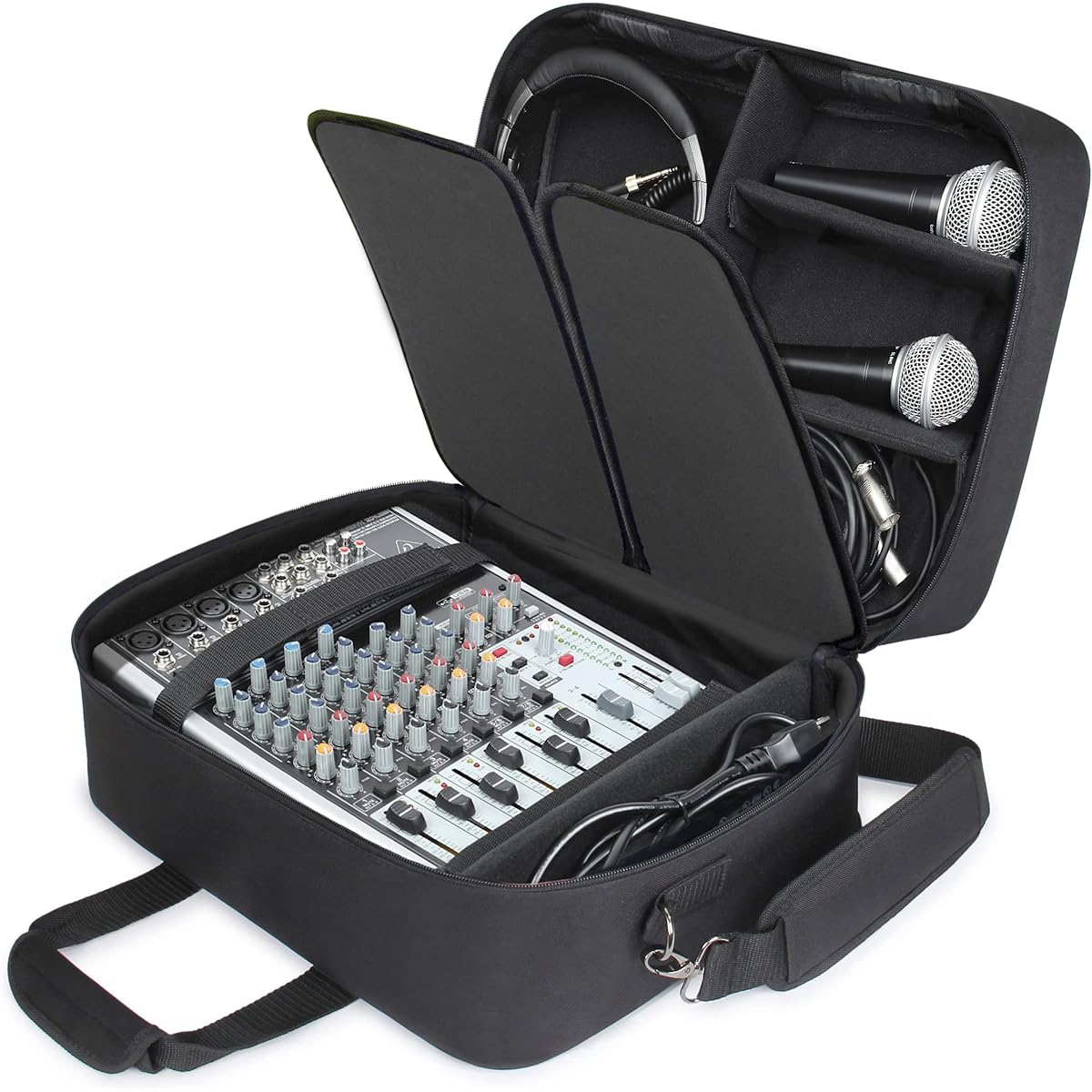 USA Gear Audio Mixer Case - DJ Mixer Travel Bag Customizable Interior & Waterproof Exterior Compatible with Behringer Q1202USB Mackie ProFX8v2 Yamaha MG10XU and More Mixers - Black