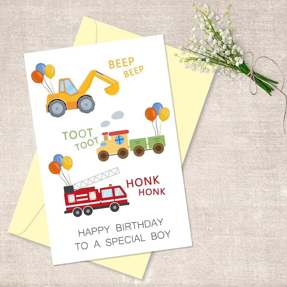 Arsagen Funny Birthday Cards for Boys Cute Birthday Cards Son Grandson Nephew Cousin Brother Digger Train Fire Engine Car Birthday Card