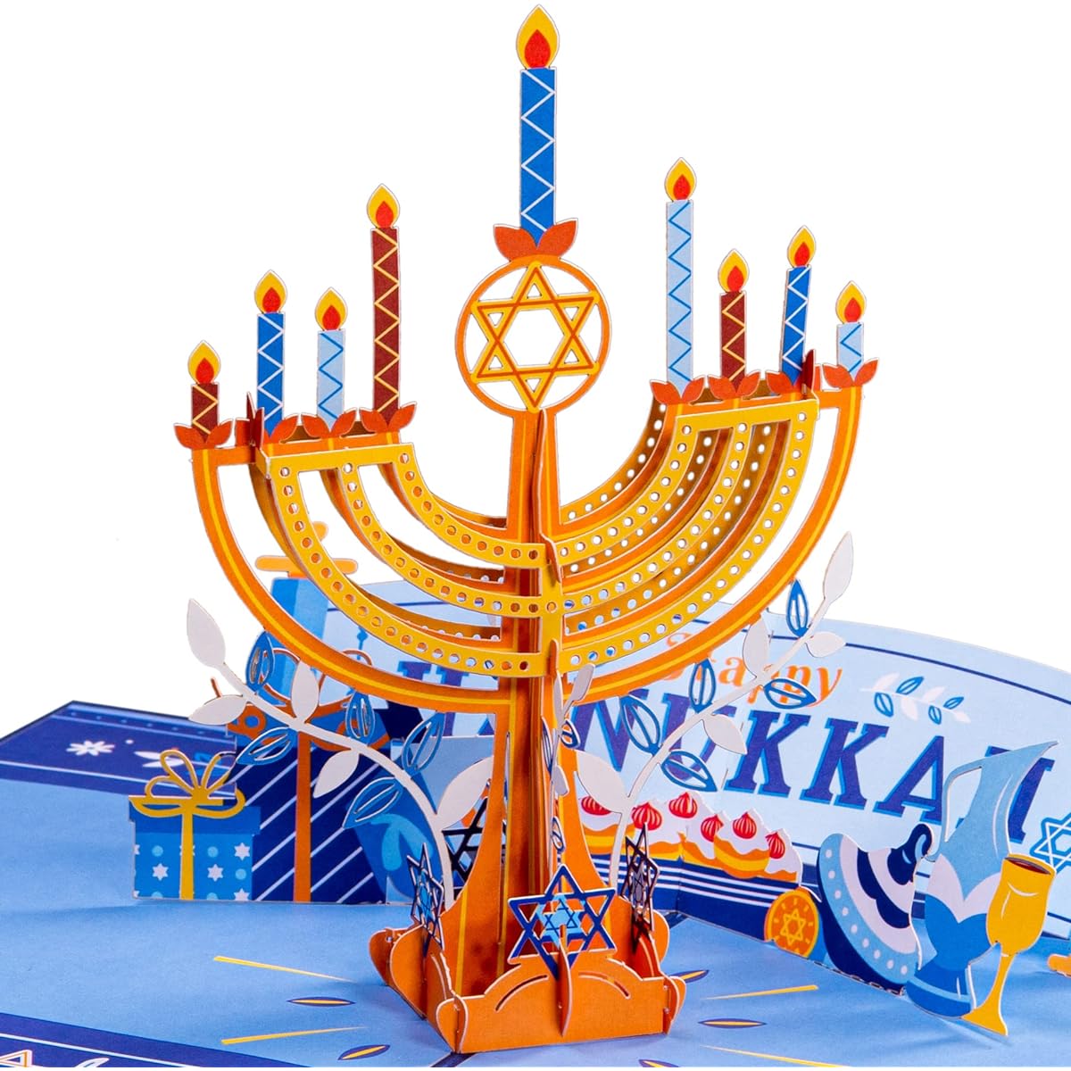 Paper Love Pop-up Christmas Card, Hanukkah Menorah, Winter, Holiday, Christmas Gift, 5" x 7" Cover - Includes Envelope and Note Tag
